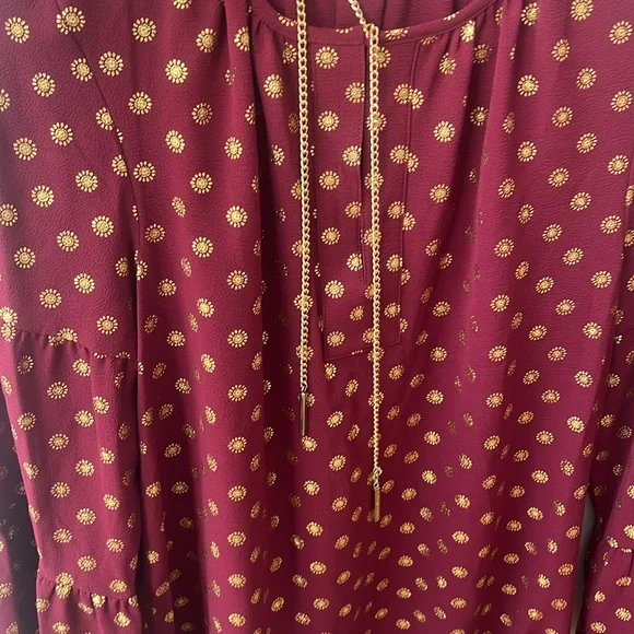Michael Kors Dark red  and gold blouse MK top long sleeve small size - Picture 15 of 16